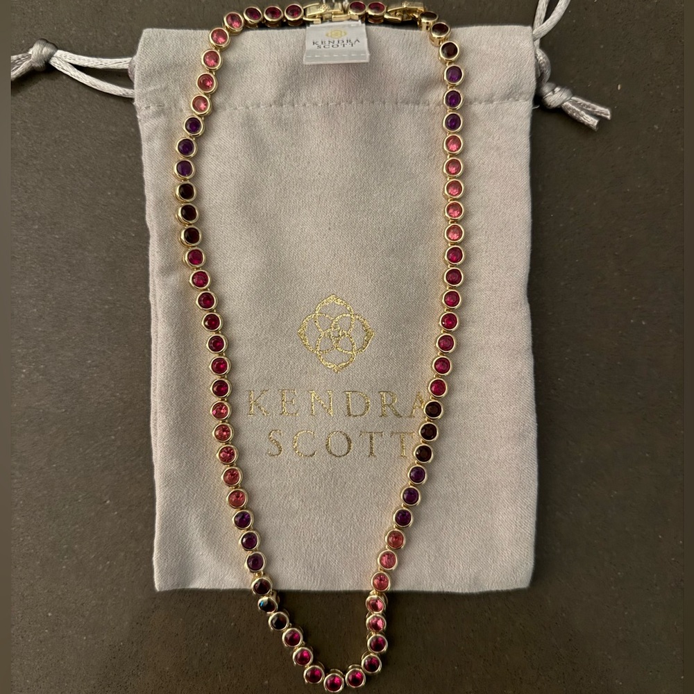 NWT Kendra Scott Pink Red Gold Ruby Mix Carmen Tennis Necklace